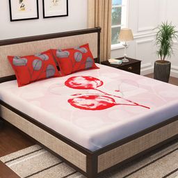 Story@home Orange & Pink Floral 300 TC King Bedsheet with 2 Pillow Covers-image-33