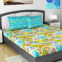 Divine Casa Blue 144 TC Cotton Floral 2 Double Bedsheet with 4 Pillowcover-image-47