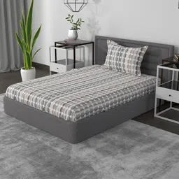 ROSARA HOME White & Grey Geometric 144 TC Single Bedsheet with 1 Pillow Cover-image-51