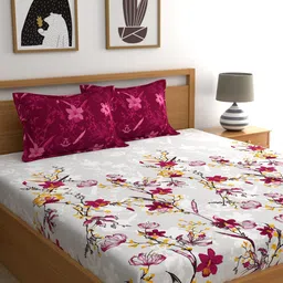 Dreamscape Pink & Grey Floral 140 TC King Bedsheet with 2 Pillow Covers-image-30