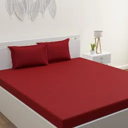 HOME AFFAIRS Red 300 TC Cotton Queen Bedsheet with 2 Pillow Covers-image-80
