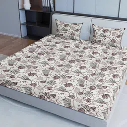 Sangria Maroon Printed Cotton 200 GSM Queen Bedsheet With 2 Pillow Covers-picture-47