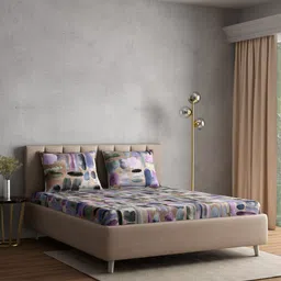 PETAL HOME Beige & Purple Printed 300 TC Queen Bedsheet with 2 Pillow Covers-picture-42