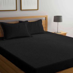 AEROHAVEN Black Striped 300 TC Cotton King Bedsheet with 2 Pillow Covers-image-7