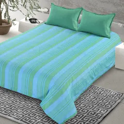 Saral Home Green & Blue Striped 160 TC King Bedsheet with 2 Pillow Covers-image-39