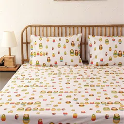 House This White & Orange 180 TC Cotton Single Bedsheet with 1 Pillow Cover-image-42