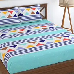 Hammer Home Blue & White Printed 144 TC Queen Bedsheet & 2 Pillow Covers-image-17