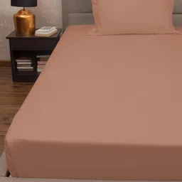 PETAL HOME Peach-Coloured 300 TC Cotton Single Bedsheet with 1 Pillow Covers-image-72