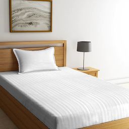 AEROHAVEN White Striped 300 TC Cotton Single Bedsheet with 1 Pillow Cover-image-10