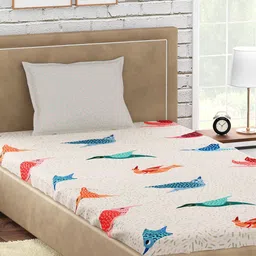 PETAL HOME Off-White & Green 300 TC Cotton Gondi Single Bedsheet with 1 Pillow Cover-image-77