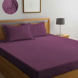 KLOTTHE Striped 300 TC Fitted King Bedsheet with 2 Pillow Covers-image-68