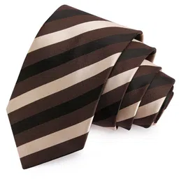 PELUCHE Men Beige & Brown Striped Broad Tie-image-74