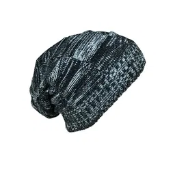 Gajraj Unisex Black & White Woolen Texture Beanie Caps-picture-0