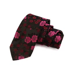 PELUCHE Men Black & Pink Floral Printed Broad Tie-image-48