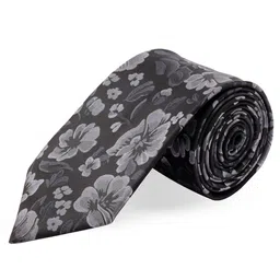 PELUCHE Men Black & Grey Woven Design Broad Tie-image-79