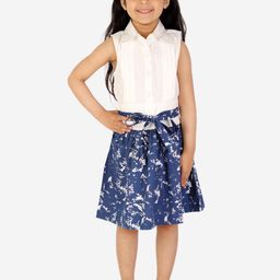 White Dahlia Girls Blue & White Floral A-Line Dress-image-101