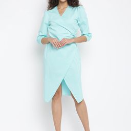 am ma Blue Solid Asymmetrical Wrap Dress-image-75