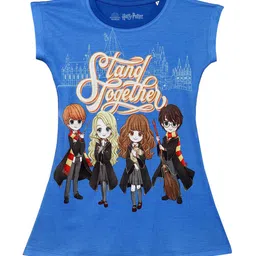 Harry Potter by Wear Your Mind Girls Blue Harry Potter Printed A-Line Dress-image-10