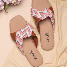 ZOUK Women Multicoloured Printed Open Toe Flats with Bows-19
