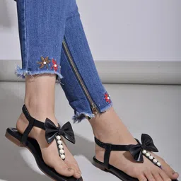 Shoetopia Embellished Bow Detail Open Toe Flats-43
