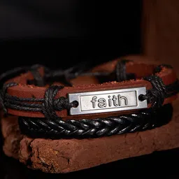 Roadster Men Pack of 2  Black & Tan Leather Multistrand Bracelets-image-23