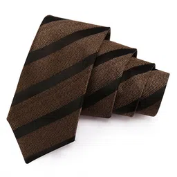 PELUCHE Men Brown & Black Striped Broad Tie-picture-21