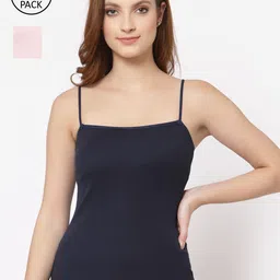 Floret Women Navy Blue & Pink Pack Of 2 Solid Cotton Camisoles-image-17