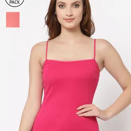 Floret Women Magenta & Rose Pink Pack Of 2 Solid Cotton Camisoles-image-56