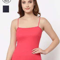 Floret Women Pink & Navy Blue Pack Of 2 Solid Cotton Camisoles-image-71