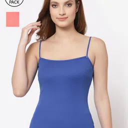 Floret Women Blue & Rose Pink Pack Of 2 Solid Cotton Camisoles-image-55