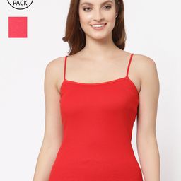 Floret Women Red & Rose Pack of 2 Solid Cotton Camisoles-3