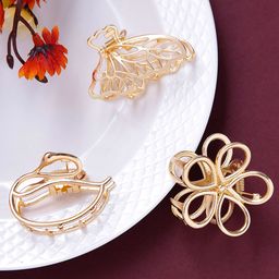 Yellow Chimes Women Set Of 3 Gold-Toned Metal Hair Claw Clips-81