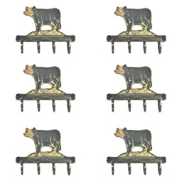 IndianShelf Grey & Gold-Toned 6 Pieces Brass Cow Wall Hanger Coat Hooks-image-23