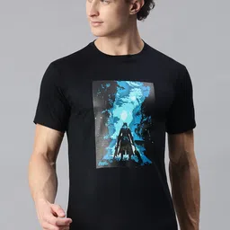 BRATMA Men Black Graphic Printed Round Neck Regular Sleeves Cotton T-shirt-image-15