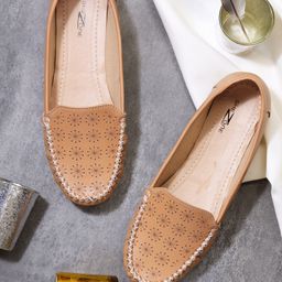 Shezone Women Beige Textured Ballerinas with Laser Cuts Flats-53