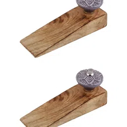 Indianshelf Brown & Grey 2 Pieces Wooden Door Stopper-15