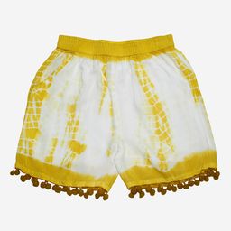 KiddoPanti Girls Yellow & White Lace Hem Tie & Dye Shorts-image-51