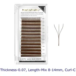 NAGARAKU Brown Automatic Flower W Premade 12 Rows Eyelash Extension- Curl C- 0.07/8-14-13