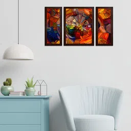 WENS Set of 3 Blue & Red Modern Art MDF Wall Arts-6