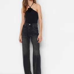 Trendyol Women High-Rise Clean Look Straight Fit Light Fade Pure Cotton Jeans-image-97