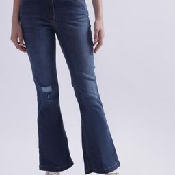 ELLE Women Bootcut Low Distress Light Fade Clean Look Jeans-image-70
