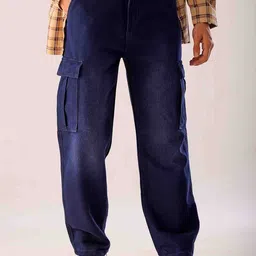 The Indian Garage Co Men Relaxed Fit Cotton Light Fade Cargo Jeans-30