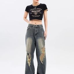 LULU & SKY Women Mid-Rise Straight Fit Highly Distressed Heavy Fade Jeans-picture-47