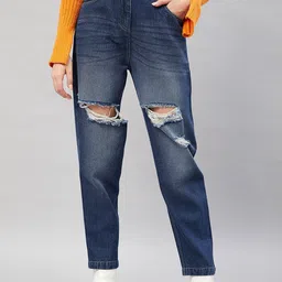 Orchid Blues Women Mom Fit High Rise Highly Distressed Heavy Fade Cotton Jeans-image-63