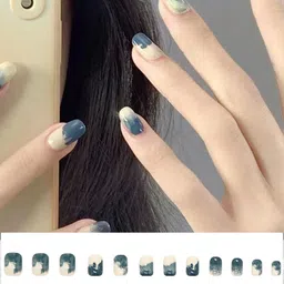 Secret Lives 24 Pcs Glossy Ink False Nails - Blue & White-45