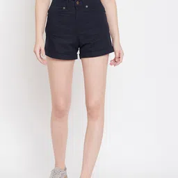 Hypernation Women Navy Blue Slim Fit Solid Cotton Shorts-50