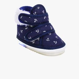 CHiU Kids Navy Blue & White Printed Textile Mid-Top LED Slip-On Sneakers-picture-11