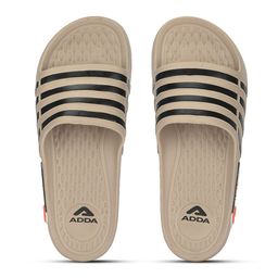 Adda Men Beige & Black Striped Rubber Sliders-image-90