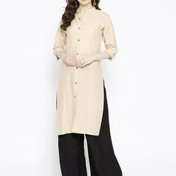 KALINI Mandarin Collar Pure Cotton Straight Kurta-picture-51