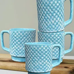 BODHI HOUSE Blue 4 Pieces Textured Glossy Microwave Safe Mugs 275 ml-image-53